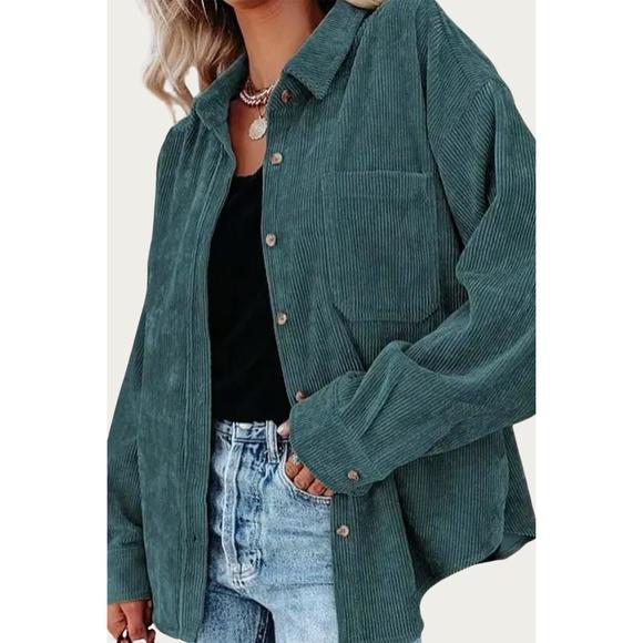 NEW MELODY FASHION oversized corduroy shirt jacket in teal - Picture 3 of 3